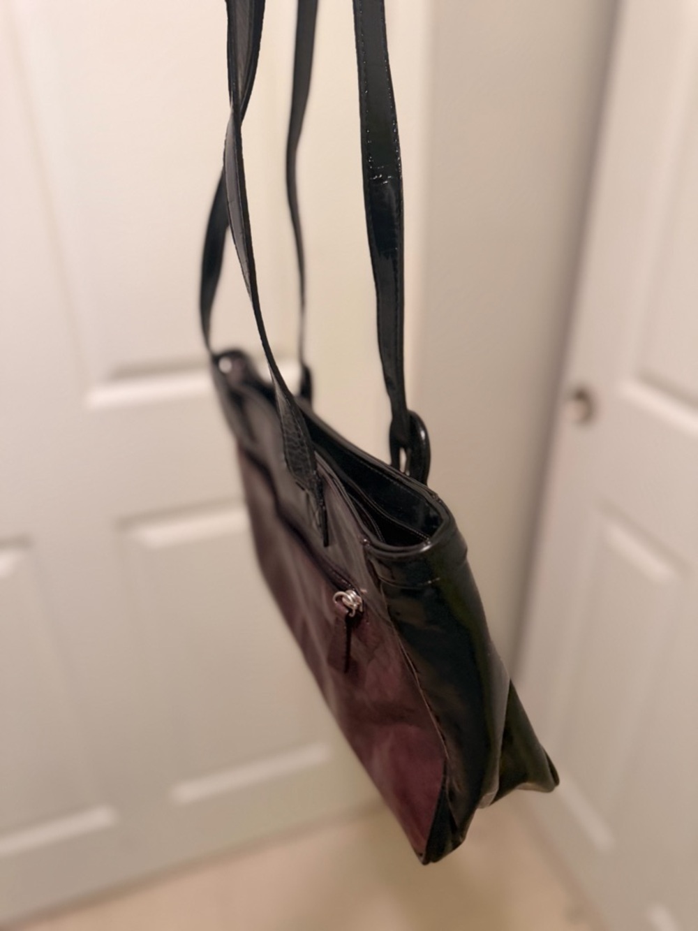 Women's Black Patent Shoulder Bag - Classic Everyday Tote